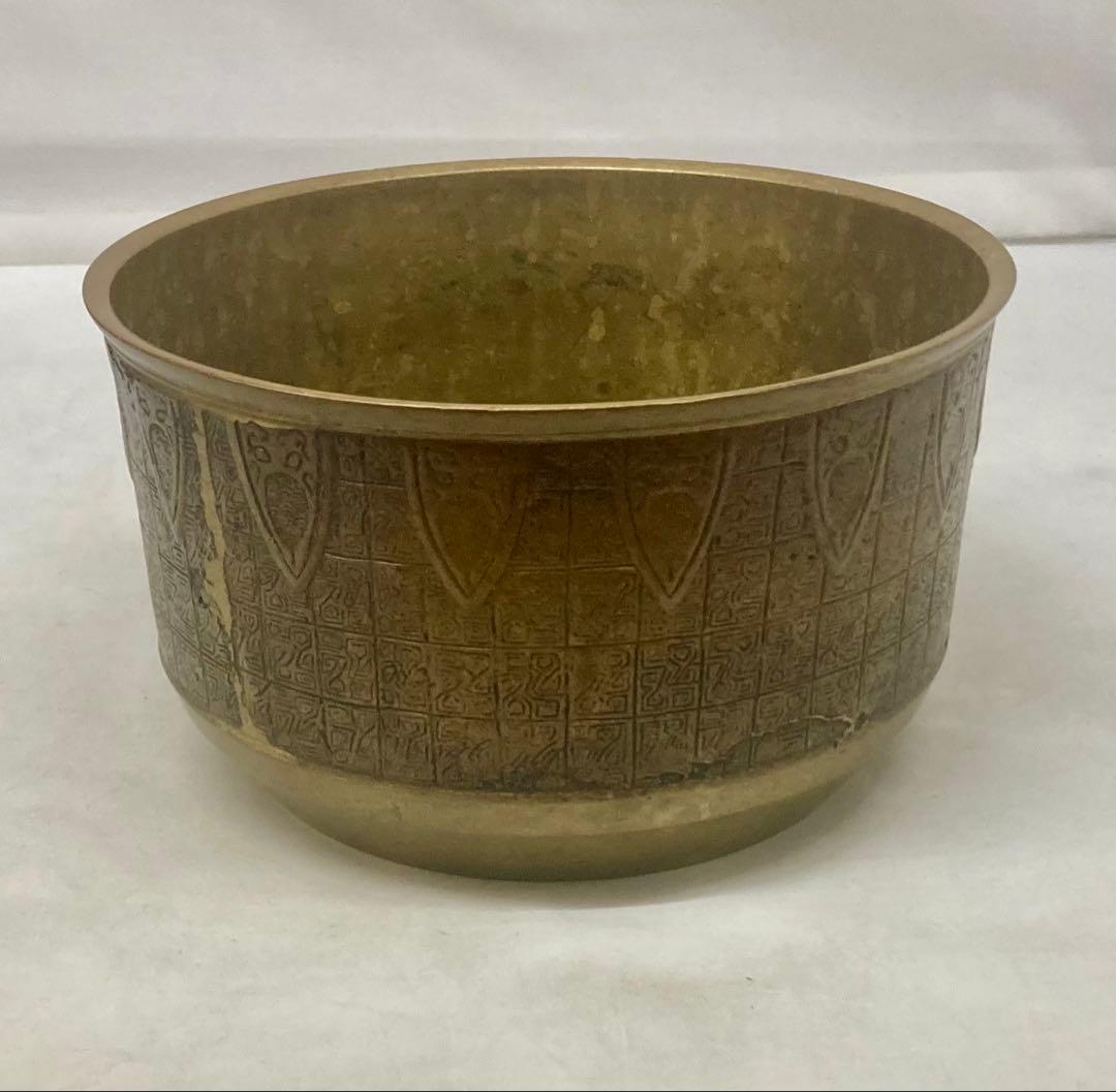 B564s 銅建水　茶道具　水こぼし 中国写模様　箱無し