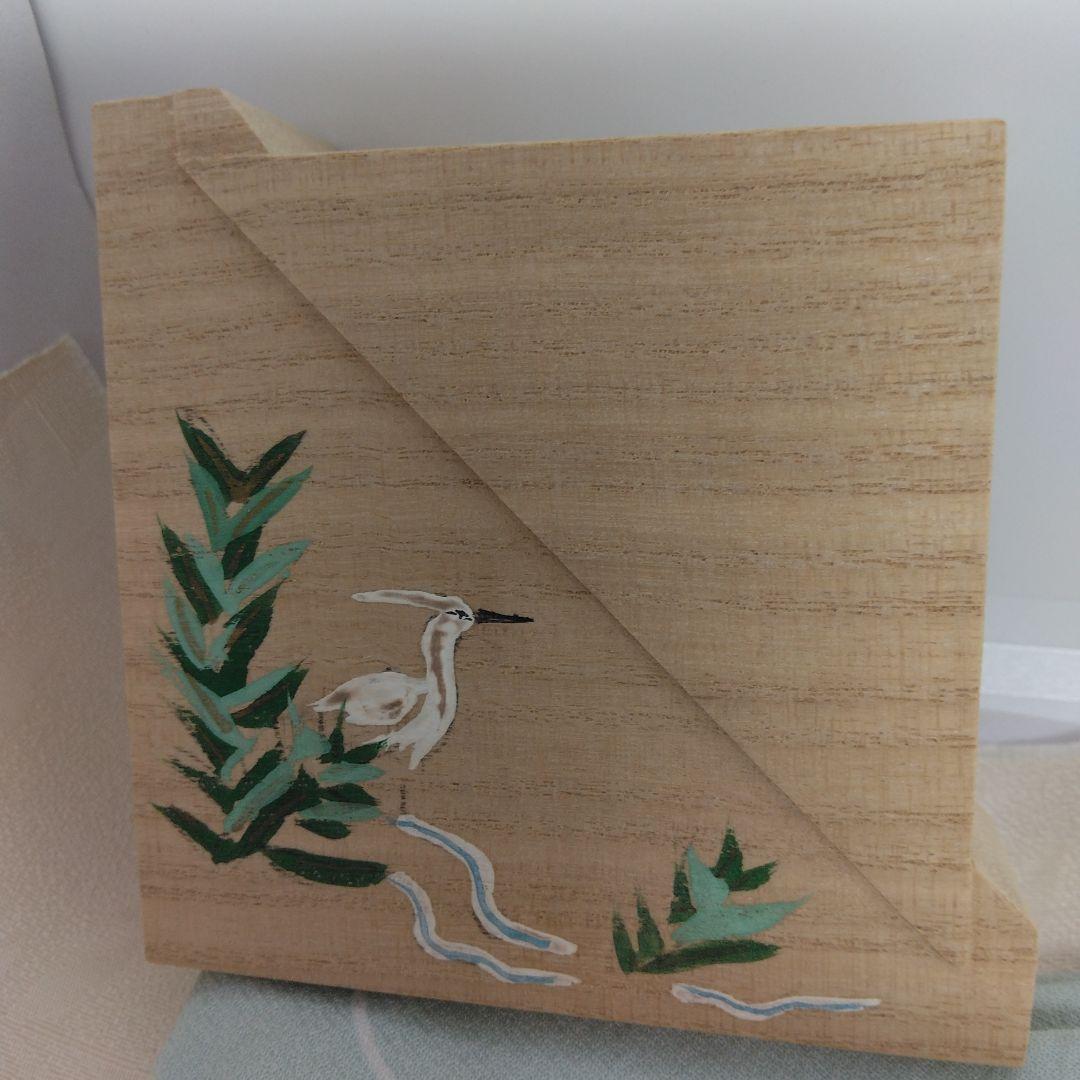 芦鷺絵 色紙型 桐 香合 田原靖斎作 共箱 茶道具