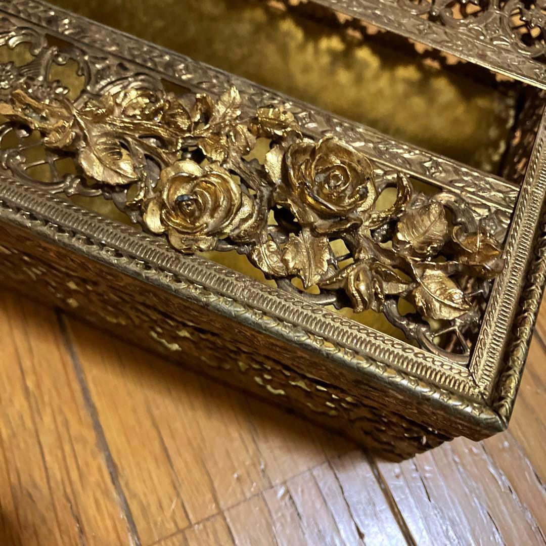 MATSON マトソン バラ アンティーク 金 ゴールド ティッシュケース 花