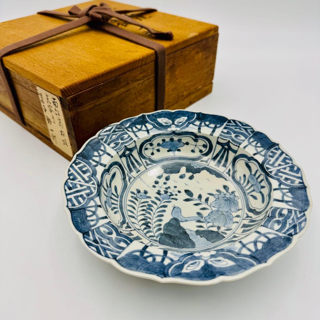 【南紀高松焼　芙蓉手　染付菓子鉢　皿】骨董　アンティーク　インテリア
