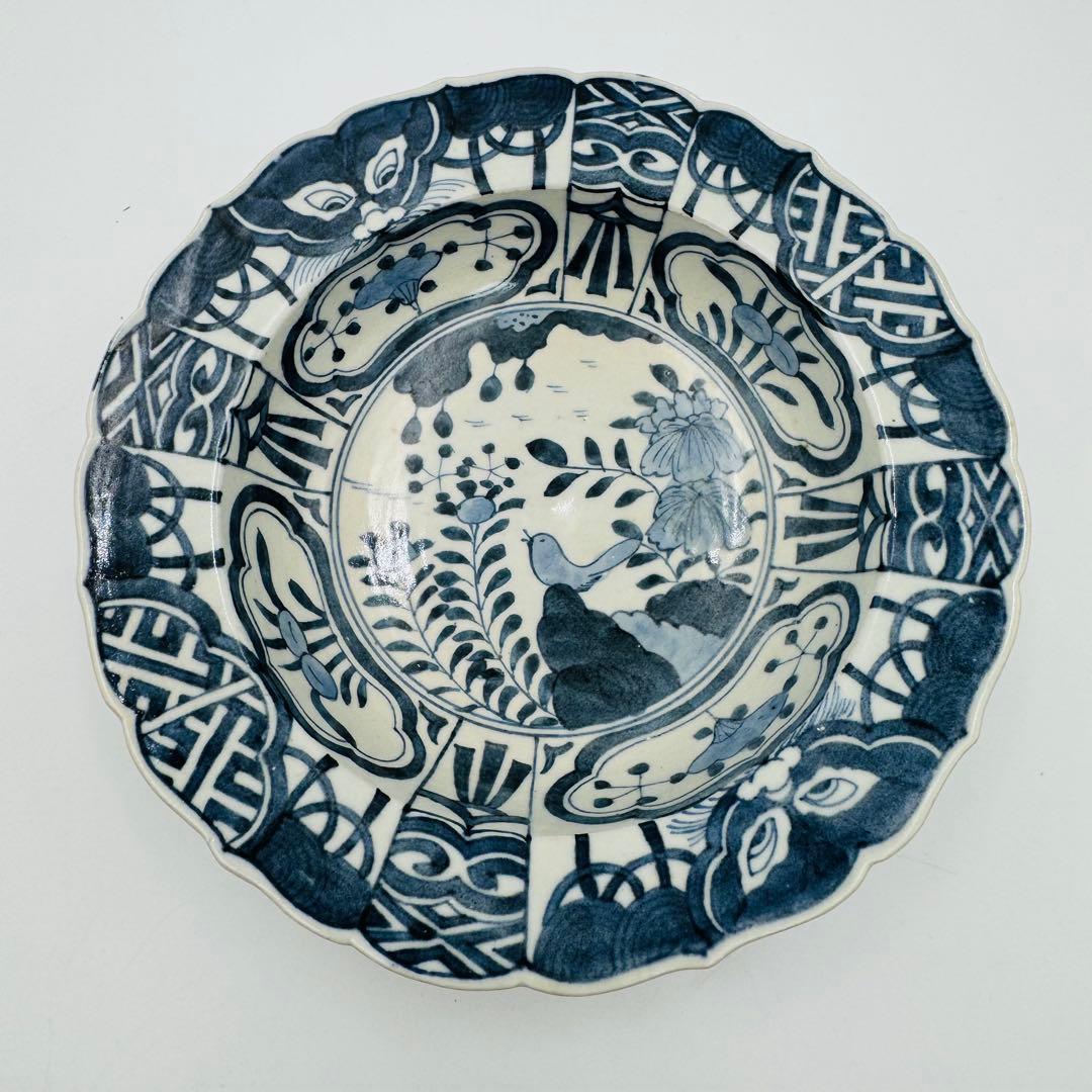 【南紀高松焼　芙蓉手　染付菓子鉢　皿】骨董　アンティーク　インテリア