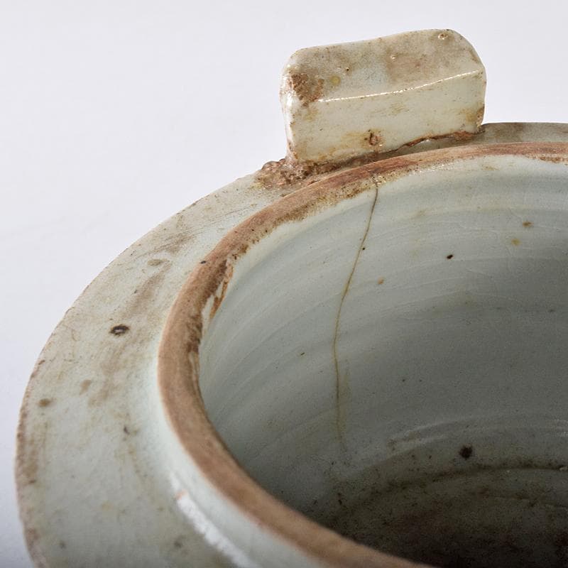 朝鮮美術　李朝　白磁　双耳香炉　唐木蓋付　U　R8373