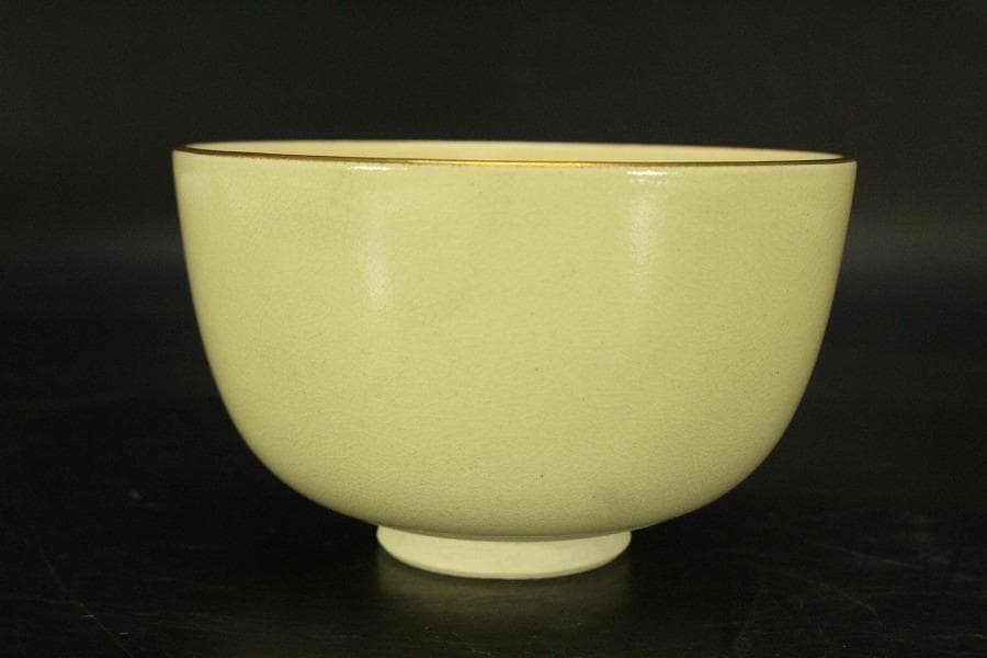 茶道具 清水焼 色絵 波松絵 茶碗 在印(A603)