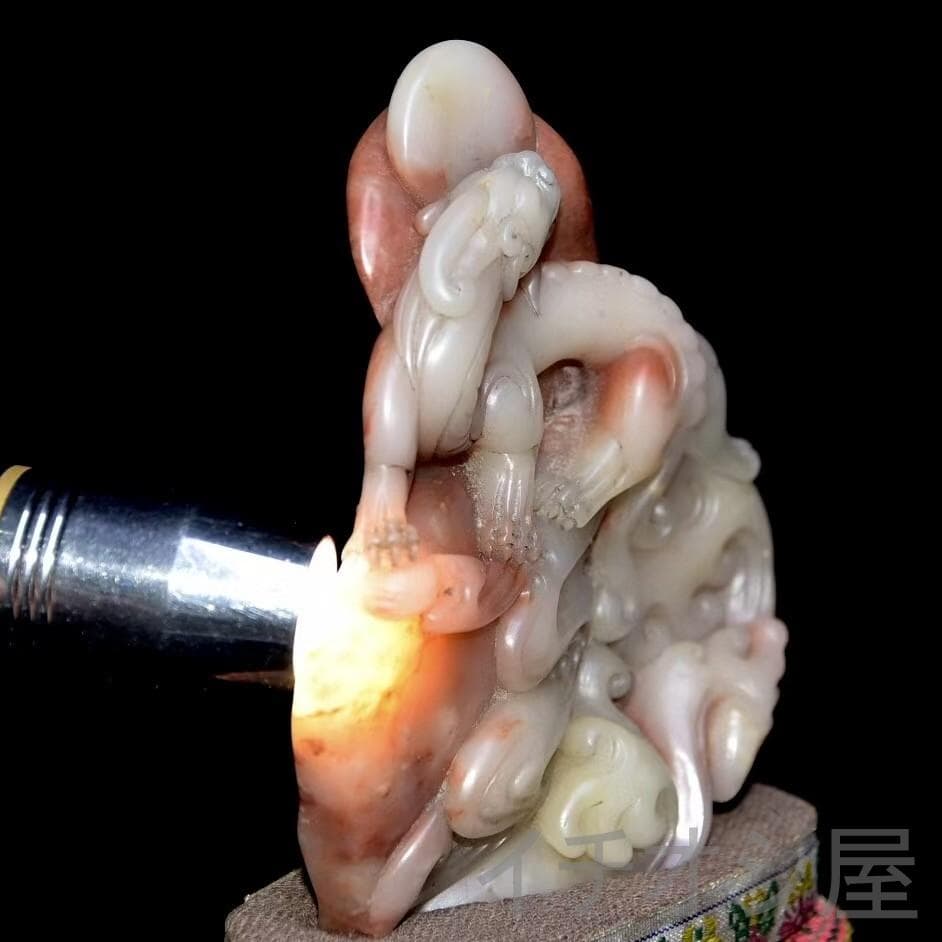 8月セール【龍と月】印鑑・寿山石彫刻｜芙蓉石｜書道｜蒋仁作款｜文房｜風水置物