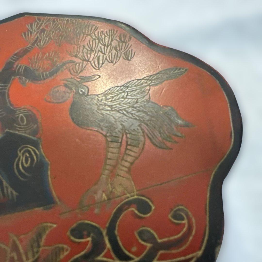 中国 清時代 インテリア　漆器 重箱 鹿と鳥のデザイン