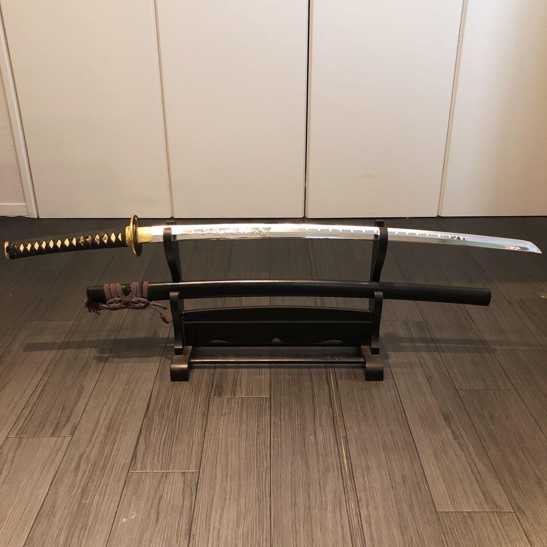 高級模造刀 昇竜彫刻　全長104cm 緑金拵え