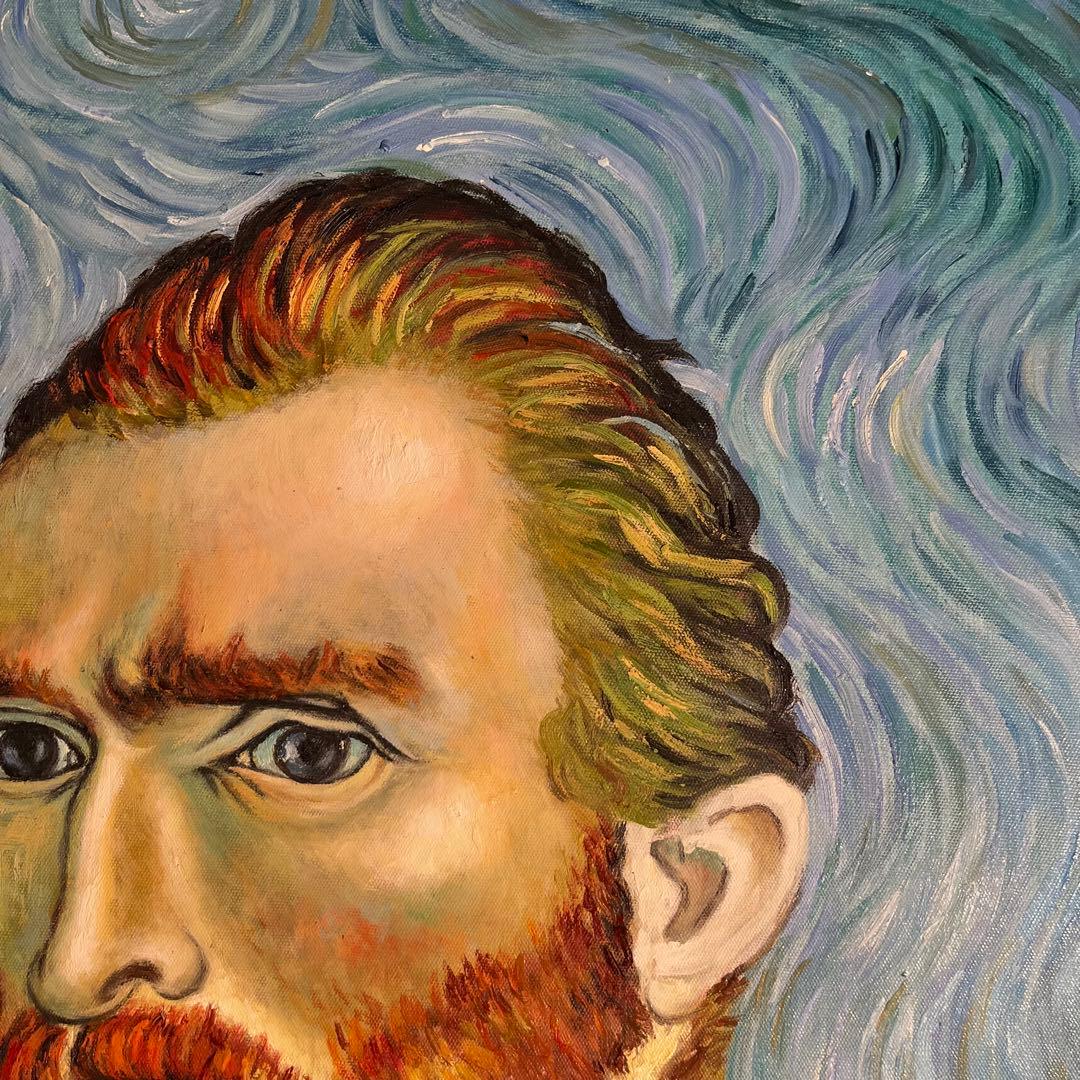 ★秀作★ 手書き油絵 ゴッホ 自画像 額付き 肉筆絵画 インテリア 油彩画