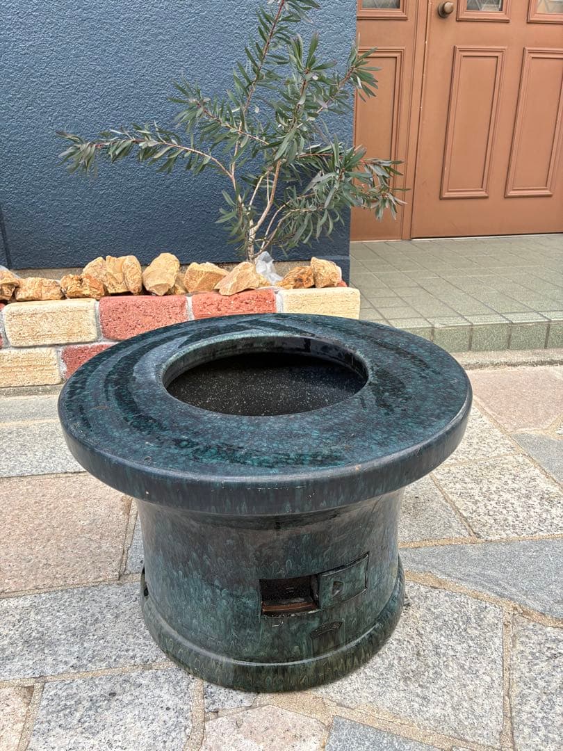 大型 陶器製 こがね火鉢 刻印あり 直径約50cm 信楽焼系 庭 オブジェ