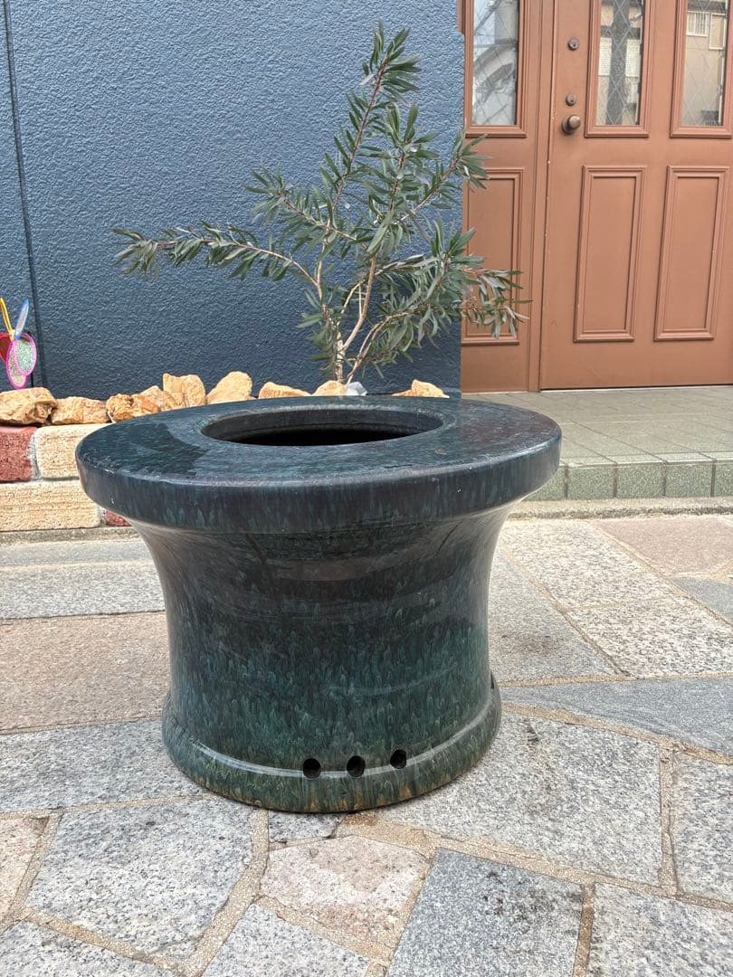 大型 陶器製 こがね火鉢 刻印あり 直径約50cm 信楽焼系 庭 オブジェ