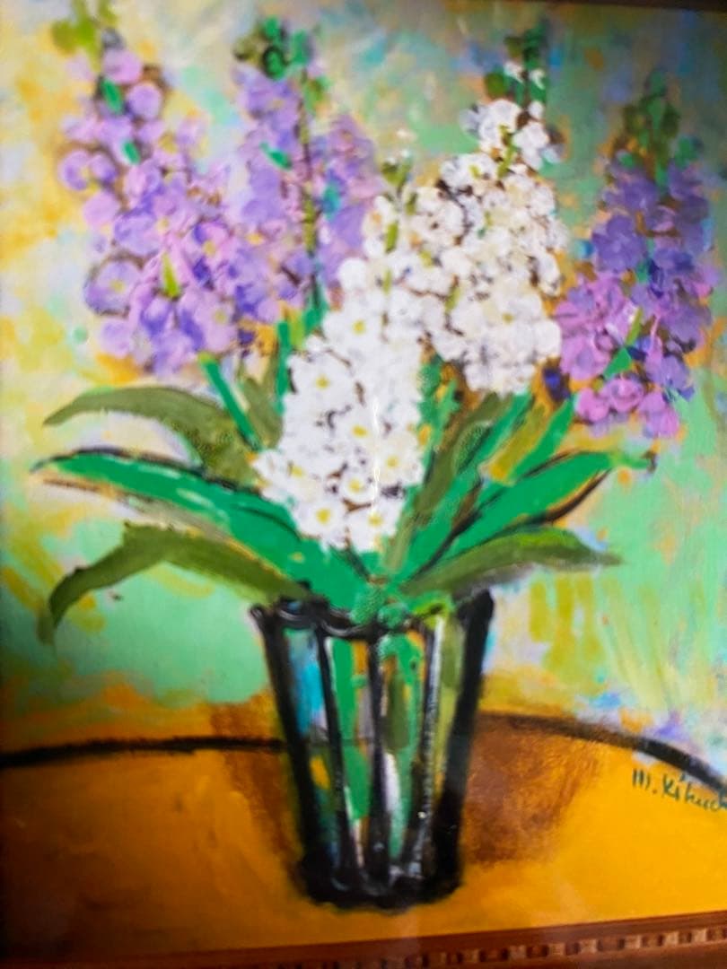 絵画　油絵　油彩画　「ストック」F12 菊地正則　美品　額付き　装飾品　送料無料