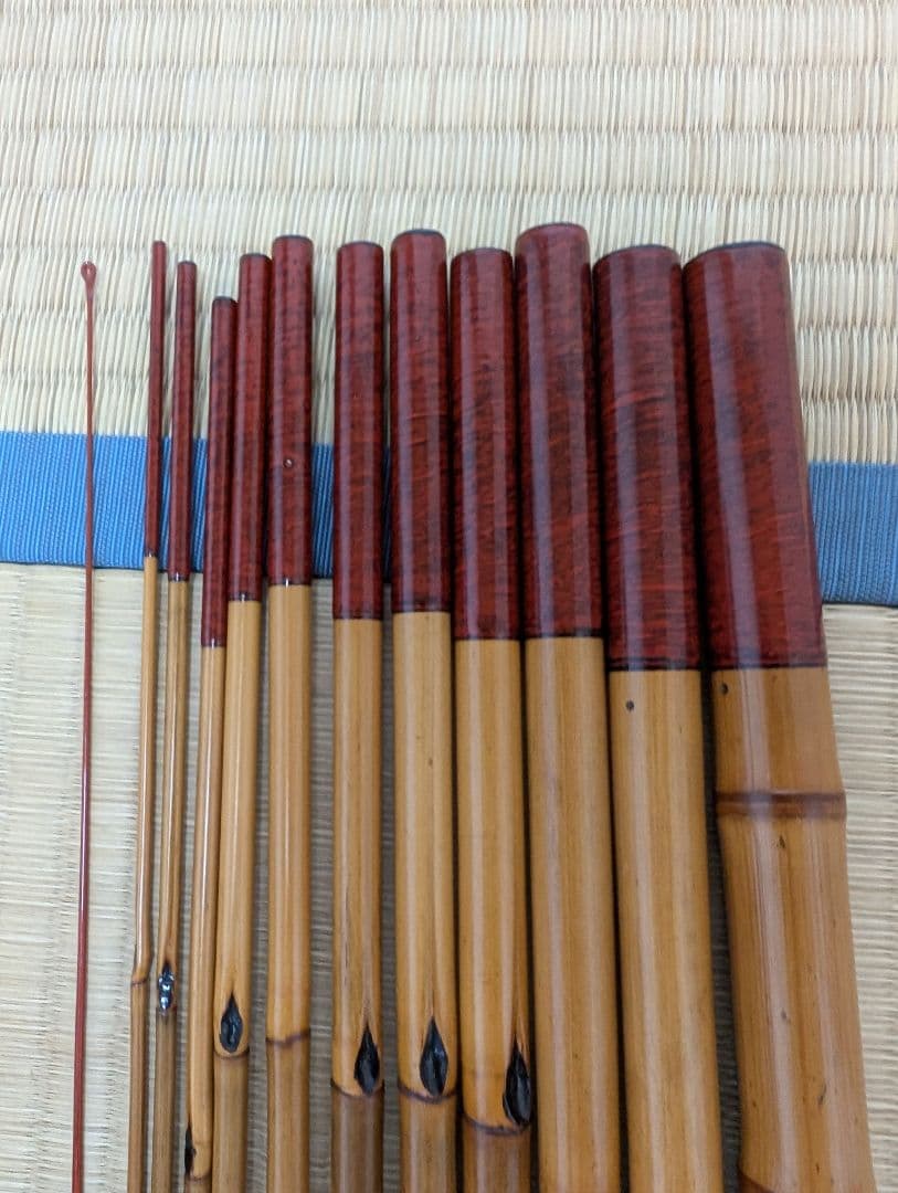 小継ぎ竹竿　銘「竿福」12尺　 継ぎ数12本　３本仕舞　40ｃｍ