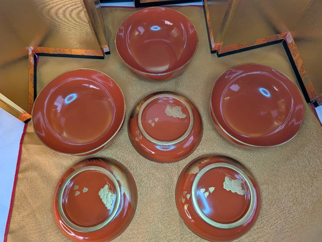 明治時代 輪島塗 金蒔絵 蓋付椀 波千鳥 3客 木製 汁椀 雑煮椀