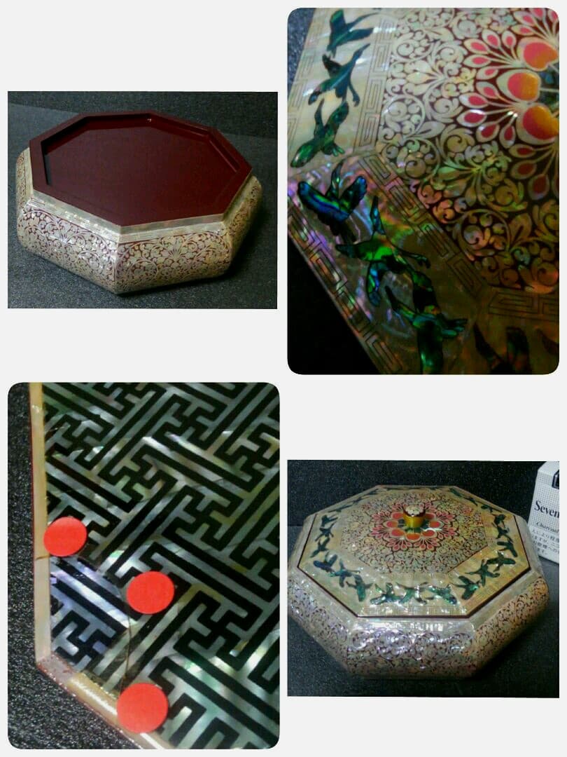 豪華絢爛　総螺鈿細工　最上作　八角　花唐草文様　鶴図　　宝石入れ　至極の名品