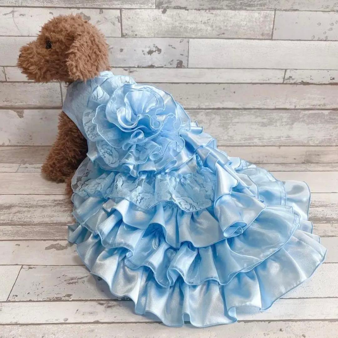 犬のウェディングドレス✨カラードレス 水色 M 犬服