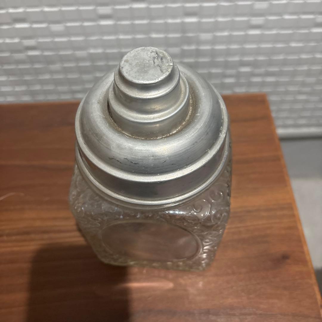 唐草文様 あめや瓶 菓子瓶 アルミ蓋 レア レトロ