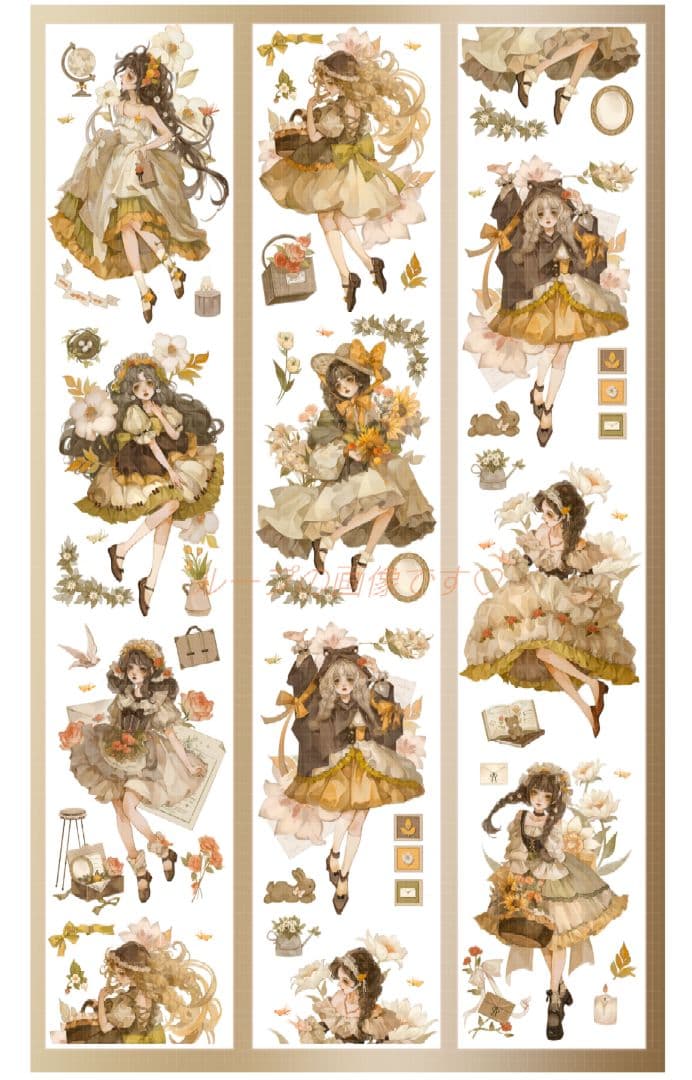 J666＃花姗翩翩(贝壳光)一木一横切り売り海外人物マステ女の子