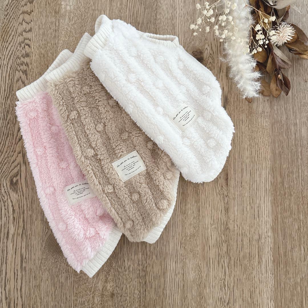 ハンドメイド　立体ストライプ&ドット両面ボアタンクトップ　犬服