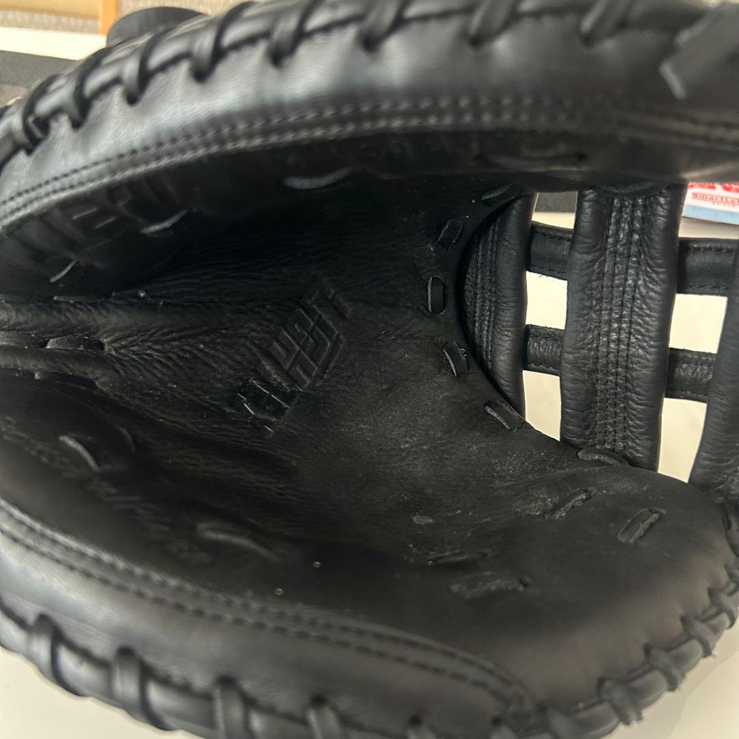 ZETT ブラック レザー 野球グローブ　軟式　ソフトボール　キャッチャーミット