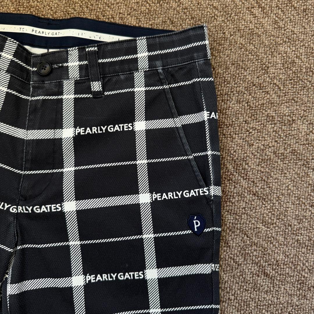 現行モデル　パーリーゲイツ　パンツ　総柄　L〜XL相当 チェック　グレー　白　5