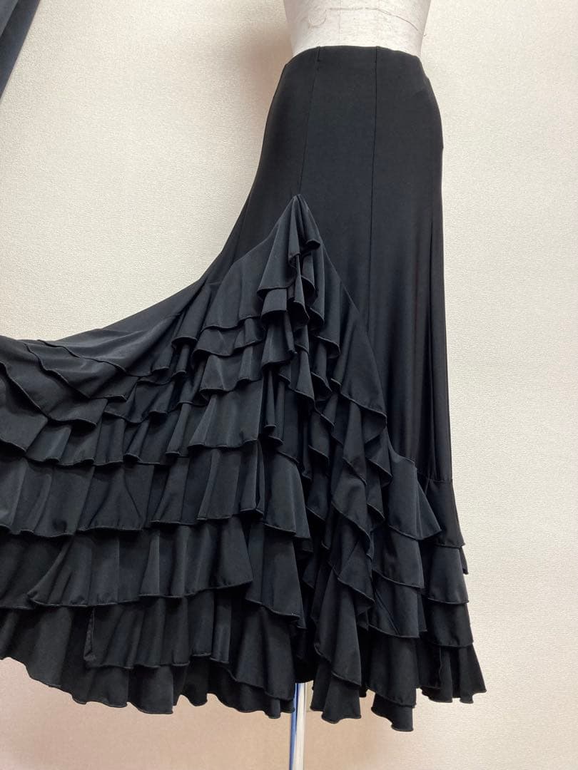 フラメンコ用フリル黒ロングスカート