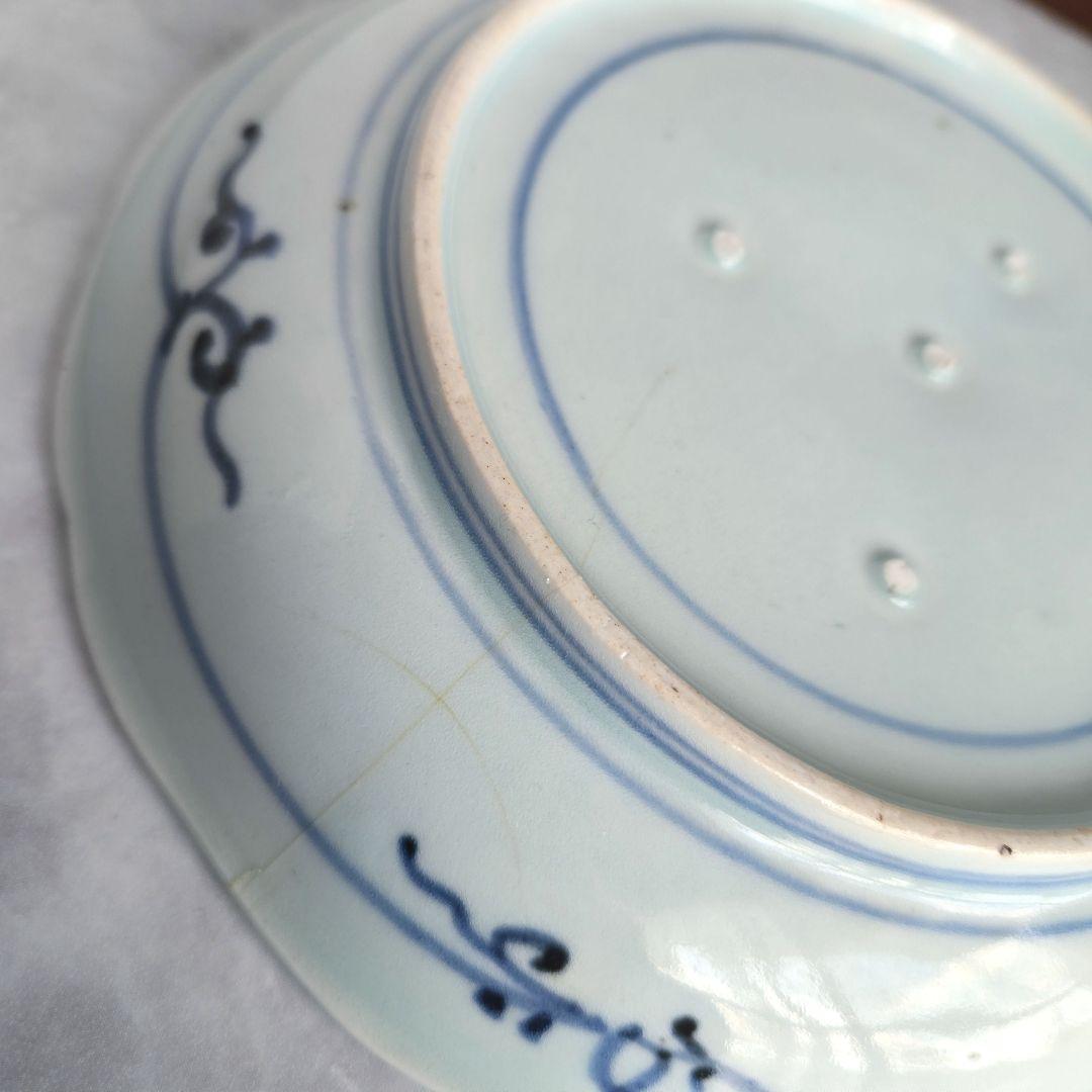 古伊万里　染付　六寸皿　江戸時代　骨董　アンティーク　金継ぎ　有田焼　九谷焼