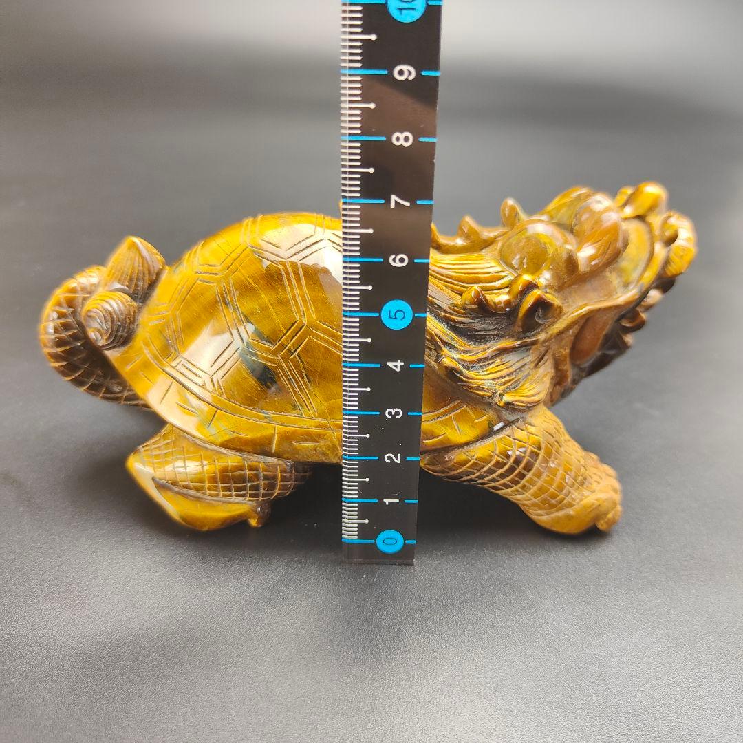 超美品　タイガーアイ　虎目石で作った龍亀(ロングイ)　天然石　風水　開運　龍　亀