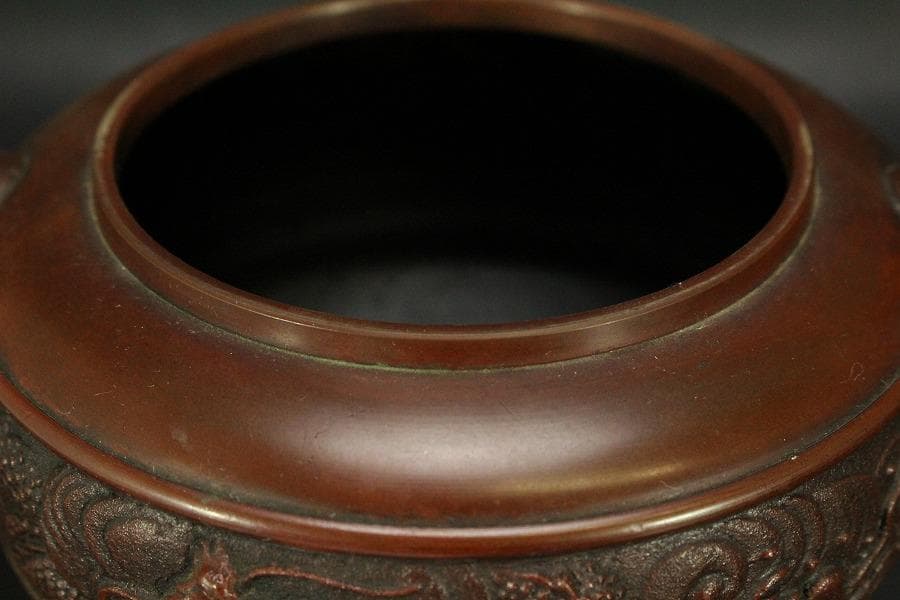 銅 獅子蓋 香炉 在銘 高22cm(LC535)