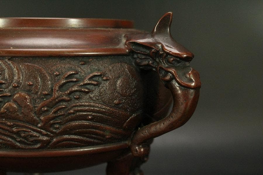 銅 獅子蓋 香炉 在銘 高22cm(LC535)