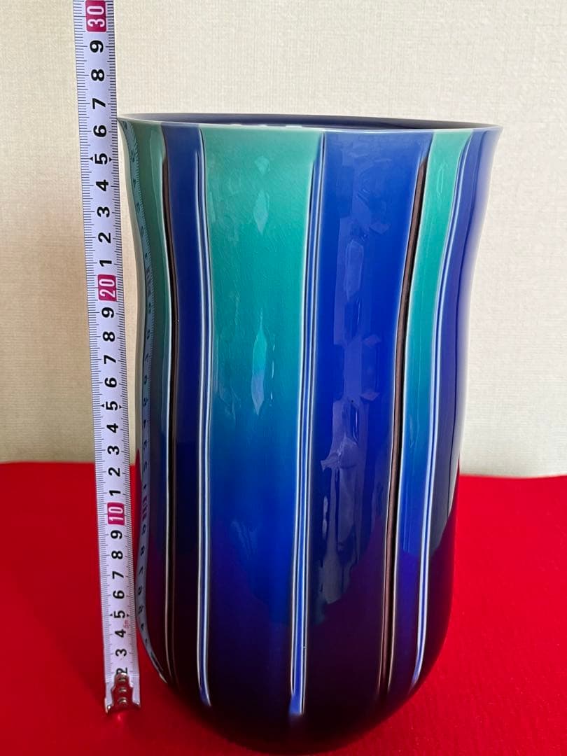 【極上品】人間国宝 徳田八十吉（正彦銘）彩釉 線文 花瓶 約26.5㎝ T248