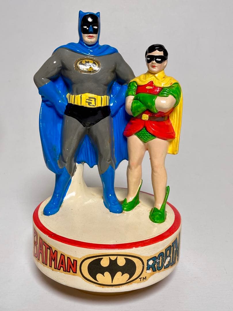 バットマンとロビン陶器製回転オルゴール箱付き　レア　レトロ　昭和　ビンテージ