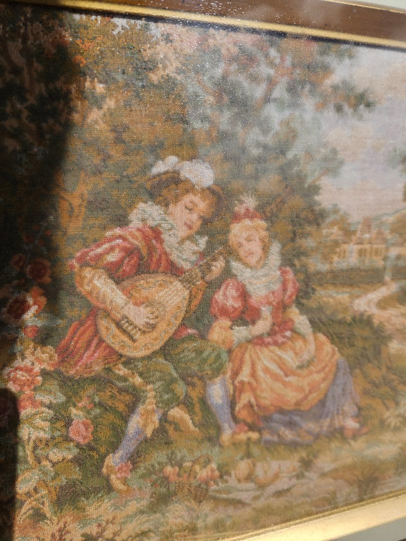 アンティーク ゴブラン織り 額装 タペストリー フランス 美術品 壁掛け