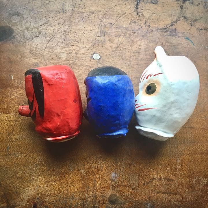 埼玉県 廃絶 郷土玩具 越谷市 砂原張子 松沢栄一 第六天神社　天狗　烏天狗　狐