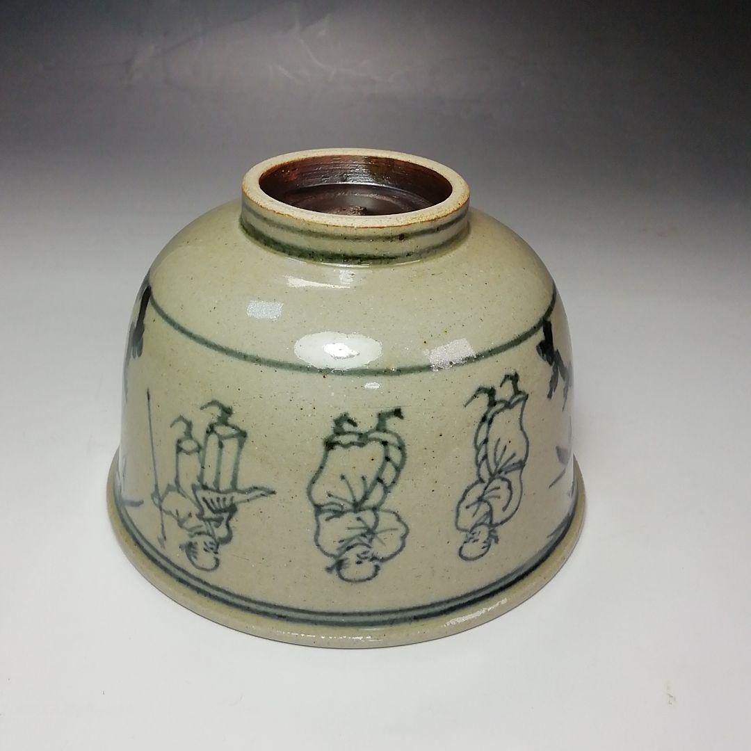 Ｓ６３６　茶碗　『安南写七賢人絵』『陽炎園　膳所焼』　共箱　抹茶碗　茶道具