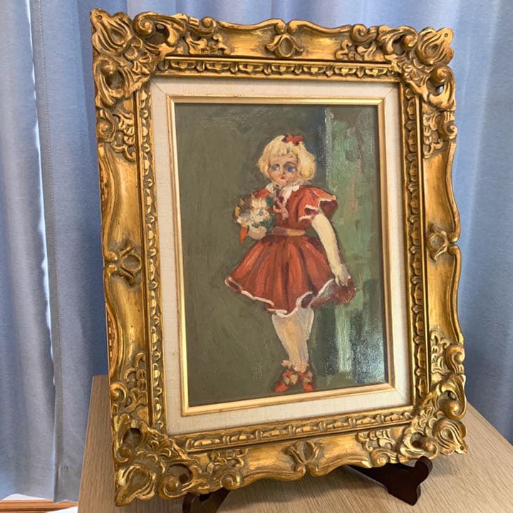 豪華！華族 油絵 人形ドレス ゴールド 額縁 原口 アンティーク