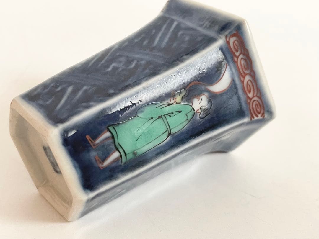 骨董　アンティーク　古伊万里　染付　色絵　文人図　六角杯　筒杯　覗き猪口