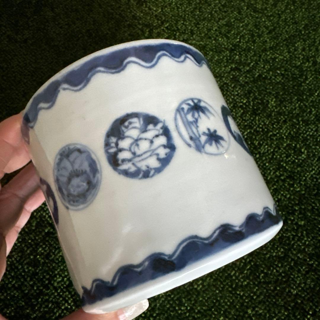 江戸後期〜明治期 古伊万里 染付丸文火入れ プランターに！　K285