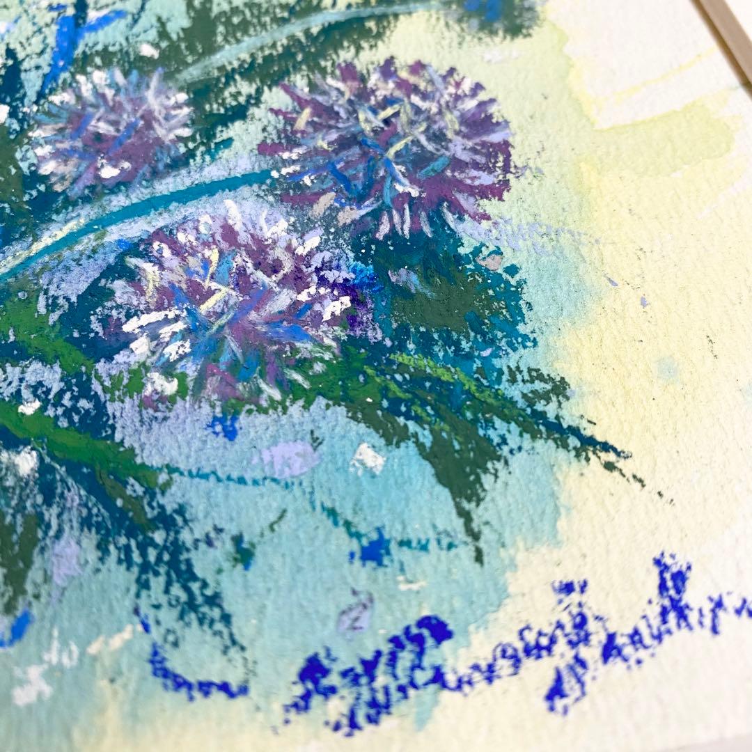 石井清 瑠璃玉アザミ パステル画 あざみ 額縁付き サイン入り