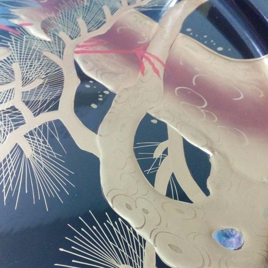 時代本金厚盛蒔絵黒漆塗４３センチサイズ時代木製蒔絵盆縁に傷跡部分有り当時物