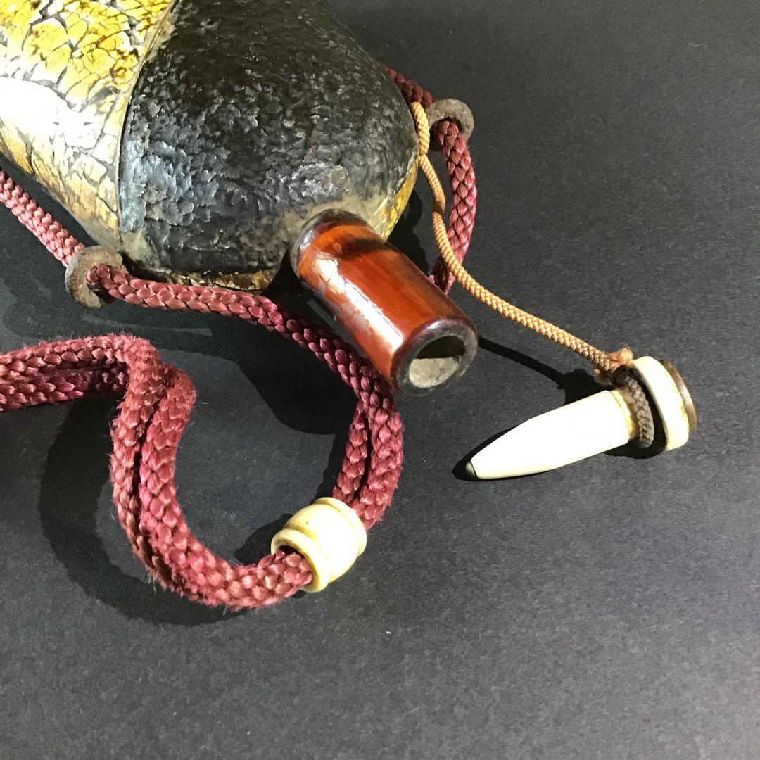 高級藩士　煙硝入　根付水晶　　揚羽蝶家紋　　火縄銃鉄砲隊　江戸期 S4