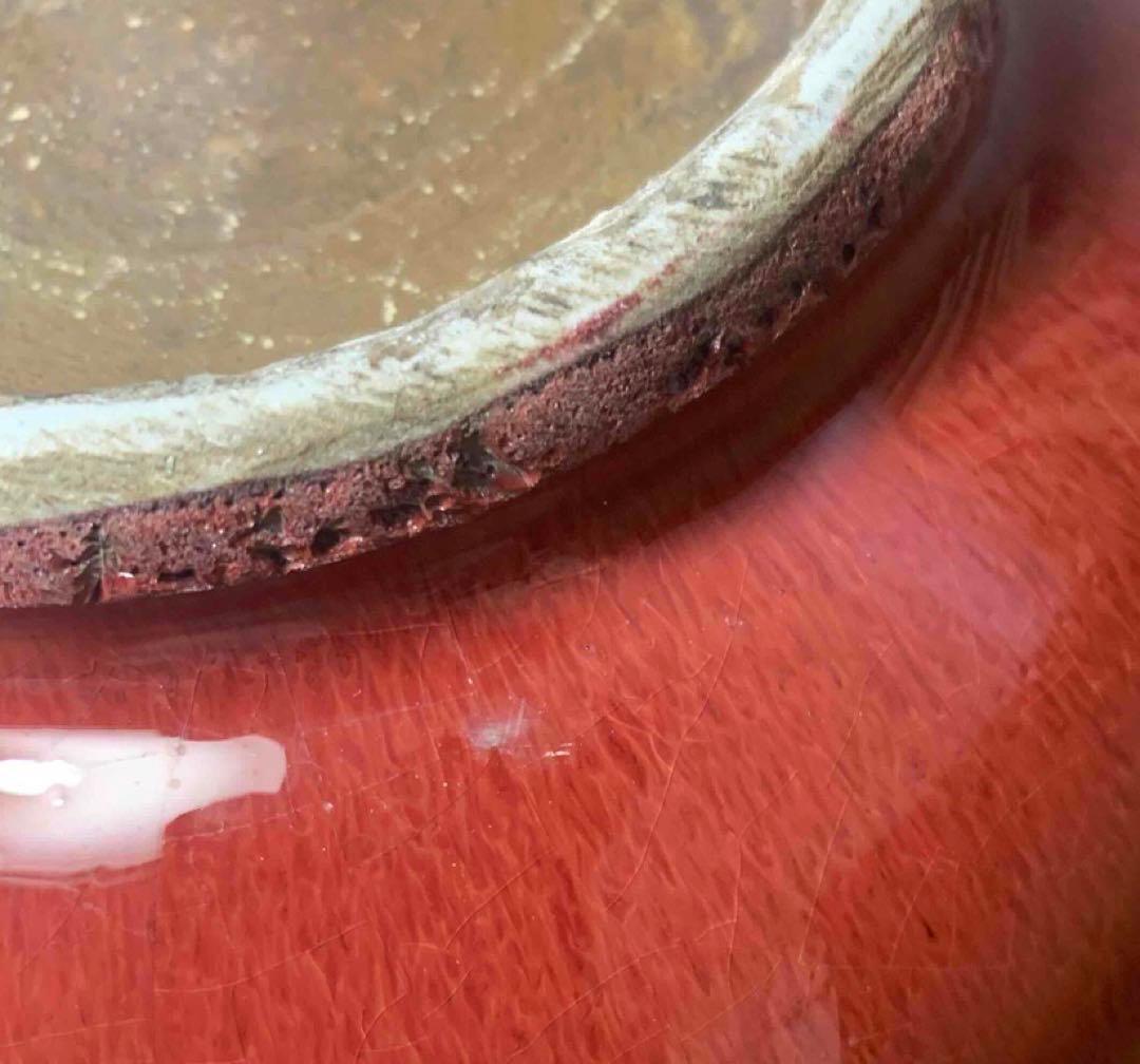 中国 紅釉羊耳付壺　f2250914