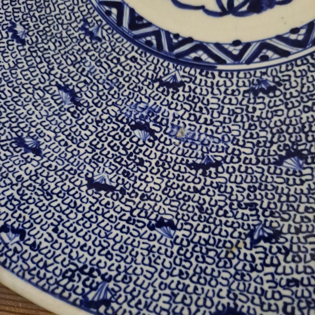 江戸中期　古伊万里　極上　染付青磁　微塵唐草ずくし図　　裏は蛸唐草図　大皿