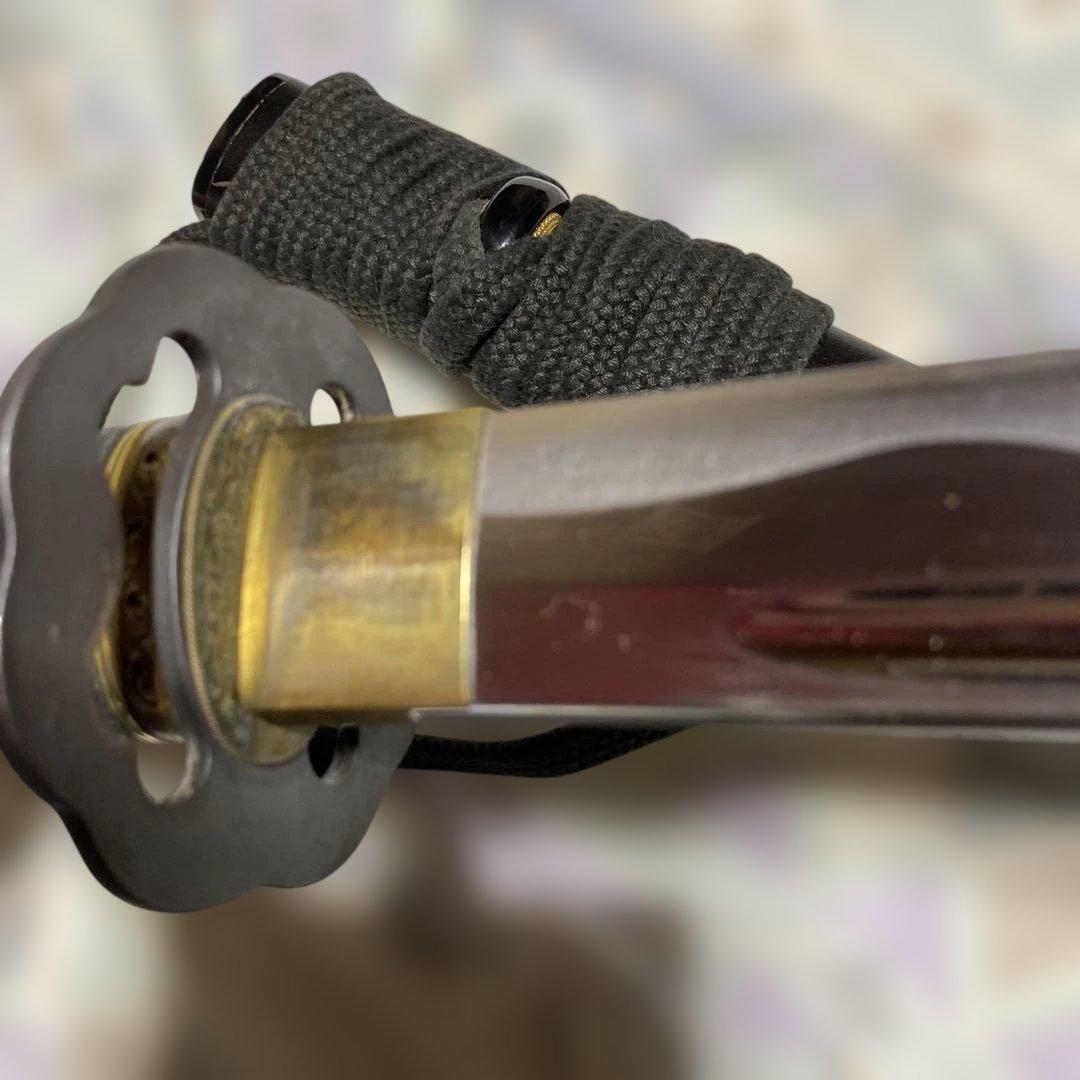 高級長刃居合刀 黒柄 八丸角透し鍔 黒梨地鞘