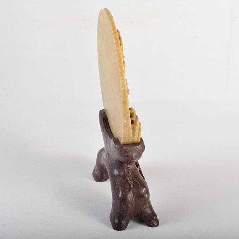 中国　玉石蝋石青田石彫刻　楼閣山水雕　硯屏　置物　V　R8517