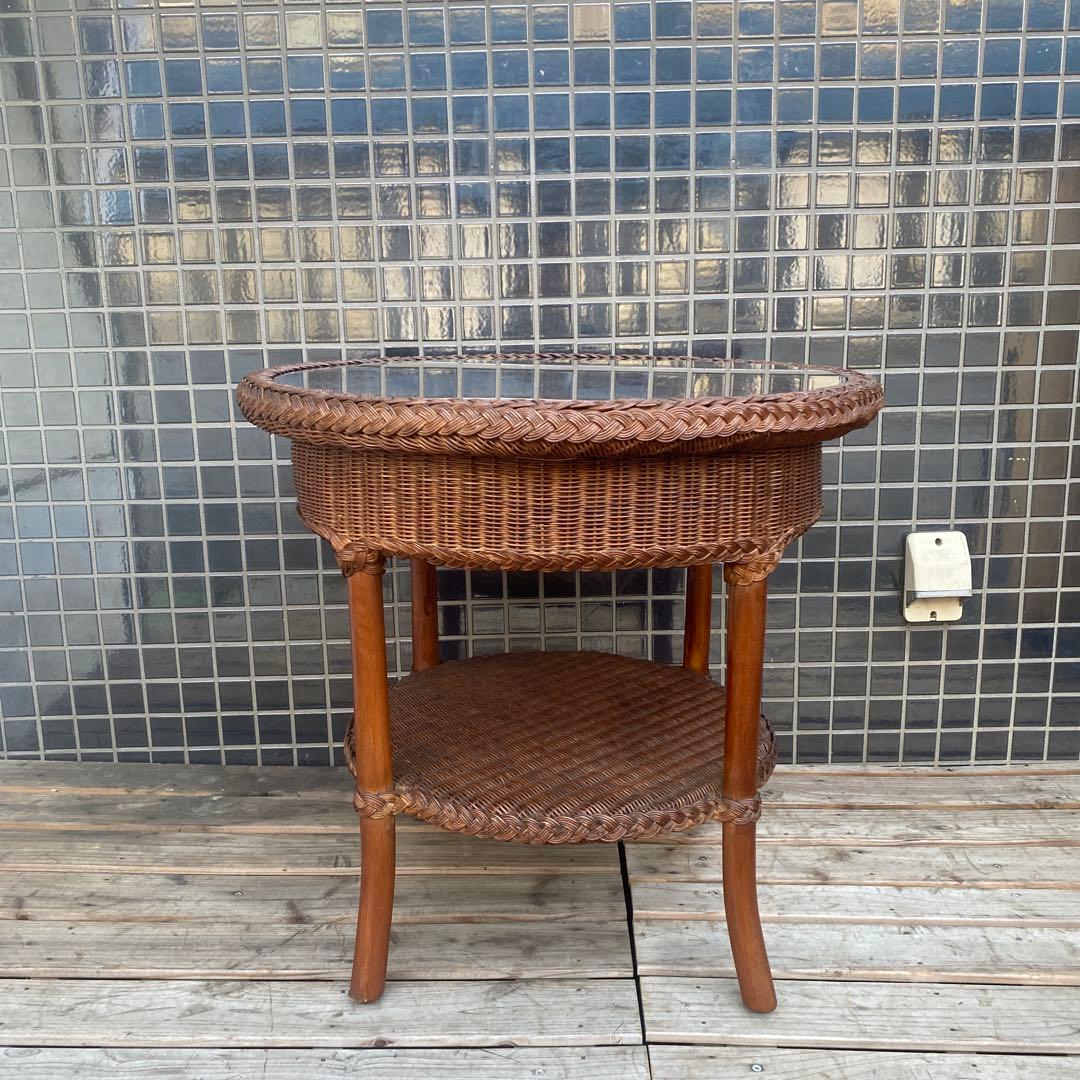 ラタン サイドテーブル ヴィンテージインテリア 籐 ナチュラル 美品
