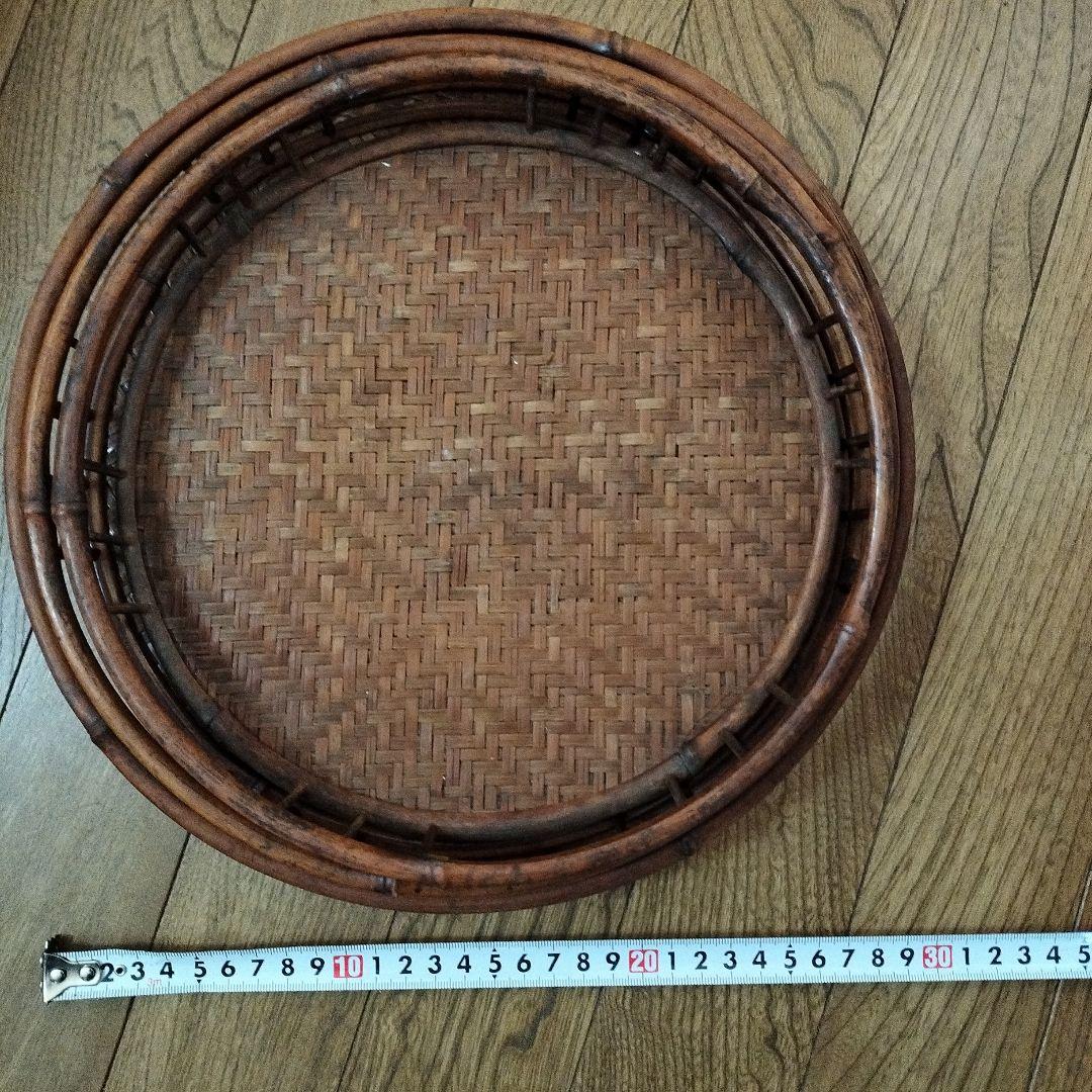 昭和 レトロ 煎茶道具 竹節縁 竹編 網代盆 3点セット
