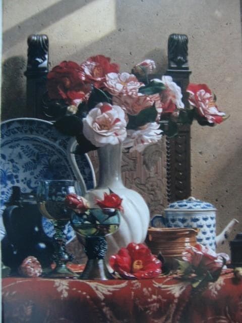 青木 敏郎 【椿・レーマ杯・染付皿】 希少画集画、状態良好、新品高級額装付