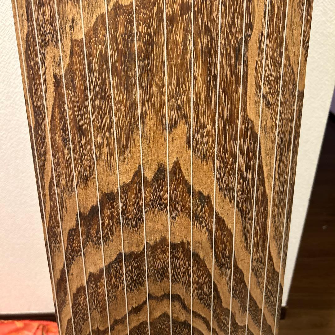 琴 箏 13弦 並甲 上角巻 蒔絵 すだれ彫　鶴　日の丸