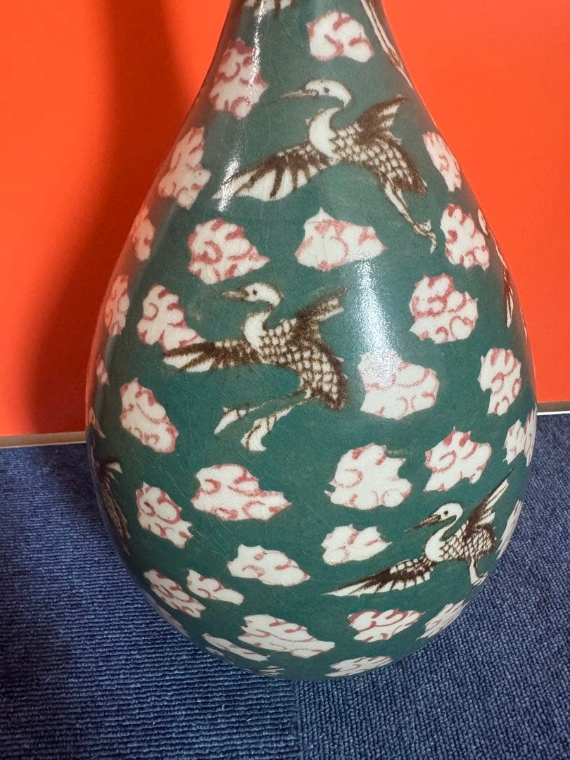 1674 古伊万里　大明嘉清年製銘　雲鶴文色絵大徳利　花瓶　時代物