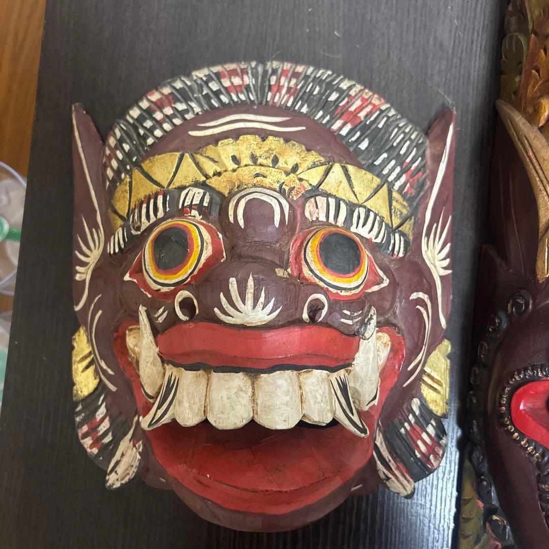 バロン 神様 木彫り 特大仮面 マスク 大型 2点セット バリ島 民族工芸