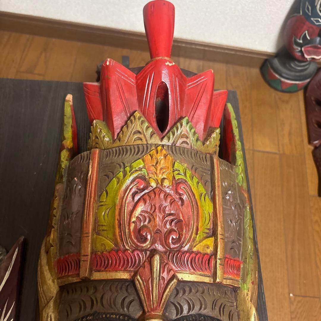 バロン 神様 木彫り 特大仮面 マスク 大型 2点セット バリ島 民族工芸